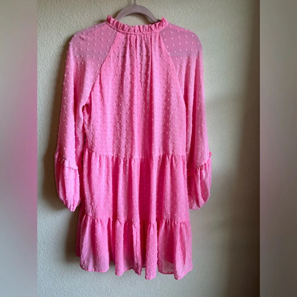 NWT Cece Clip Dot Ruffle Long Sleeve Shift Dress in Pink Begonia - Picture 3 of 12